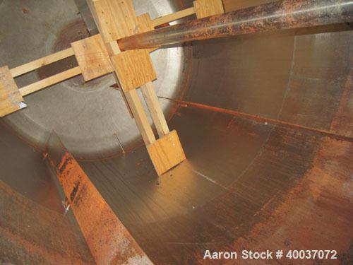 Used Walker Stainless Tank, 900 Gallon, Stainless Steel, vertical. Approximately 60" diameter x 72" straight side, dished top and bottom. Internal rated 75 psi at 325 deg F. Lightnin agitator model 7...