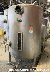 Used-Tank, Approximate 950 Gallon, Stainless Steel, Vertical. Approximate 60" diameter x 72" straight side, dished top & bot...