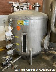 Used-Tank, Approximate 550 Gallon, Stainless Steel, Vertical. Approximate 60" diameter x 42" straight side, dished top & bot...