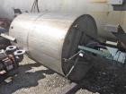 Used Tank, 550 Gallon, 304 Stainless Steel, Vertical.  48” Diameter x 72” straight side, flat top, 25” coned bottom.  Top entering agitator, driven by a 3 hp motor. Center bottom outlet.  Mounted on ...