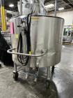Used Crepaco approximately 500 gallon stainless steel jacketed tank. Has counter rotating agitiaon. Jacket rated to 75 psi/ Seerial number B.1556.  Mounted on Casters.