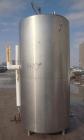 Used DCI Jacketed Tank, 750 Gallon, 304 Stainless Steel, Vertical. Flat top with 1/2 hinged cover, sloped bottom. Bottom head and 1/3 bottom sidewall dimple jacketed, rated 90 psi at 200 deg F. 2