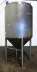 Used Tank, 500 Gallon, 316 Stainless Steel, Vertical. Dish top, insulated coned bottom. (2) Spray balls. Openings top 18
