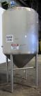 Used Tank, 500 Gallon, 316 Stainless Steel, Vertical. Dish top, insulated coned bottom. (2) Spray balls. Openings top 18