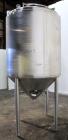 Used Tank, 500 Gallon, 316 Stainless Steel, Vertical. Dish top, insulated coned bottom. (2) Spray balls. Openings top 18