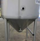Used Tank, 500 Gallon, 316 Stainless Steel, Vertical. Dish top, insulated coned bottom. (2) Spray balls. Openings top 18