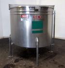 Used Tank, 580 Gallon, 304 Stainless Steel, Vertical. Approximate 62” diameter x 45” straight side, flat top with a bolt on cover with a 1/3 hinged opening, sloped bottom. Side bottom entering agitat...