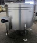 Used Tank, 580 Gallon, 304 Stainless Steel, Vertical. Approximate 62” diameter x 45” straight side, flat top with a bolt on cover with a 1/3 hinged opening, sloped bottom. Side bottom entering agitat...