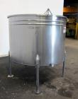 Used- Tank, 580 Gallon, 304 Stainless Steel, Vertical. Approximate 62” diameter x 45” straight side, flat top with a bolt on...