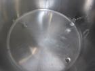 Used Tank, 580 Gallon, 304 Stainless Steel, Vertical. Approximate 62” diameter x 45” straight side, flat top with a bolt on cover with a 1/3 hinged opening, sloped bottom. Side bottom entering agitat...