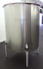 Used Perma-San Tank, 525 Gallon, Model OVS, 316 Stainless Steel, Vertical. Approximately 52” diameter x 58” straight side, open top with (2) 1/3 hinged covers, sloped bottom.  Provision for a clamp-o...