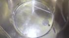Used Perma-San Tank, 525 Gallon, Model OVS, 316 Stainless Steel, Vertical. Approximately 52” diameter x 58” straight side, open top with (2) 1/3 hinged covers, sloped bottom.  Provision for a clamp-o...