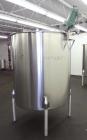 Used Perma-San Tank, 525 Gallon, Model OVS, 316 Stainless Steel, Vertical. Approximate 52” diameter x 58” straight side, Open top with (2) 1/3 hinged covers, sloped bottom. Clamp on Lightnin agitator...