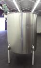 Used Perma-San Tank, 525 Gallon, Model OVS, 316 Stainless Steel, Vertical. Approximate 52” diameter x 58” straight side, Open top with (2) 1/3 hinged covers, sloped bottom. Clamp on Lightnin agitator...