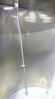 Used Perma-San Tank, 525 Gallon, Model OVS, 316 Stainless Steel, Vertical. Approximate 52” diameter x 58” straight side, Open top with (2) 1/3 hinged covers, sloped bottom. Clamp on Lightnin agitator...