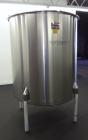 Used Perma-San Tank, 525 Gallon, Model OVS, 316 Stainless Steel, Vertical. Approximate 52” diameter x 58” straight side, Open top with (2) 1/3 covers, sloped bottom. Provision for a clamp on agitator...