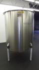 Used Perma-San Tank, 525 Gallons, Model OVS, 316 Stainless Steel, Vertical. Approximately 52” diameter x 58” straight side, open top with (2) 1/3 covers, sloped bottom.  Provision for a clamp-on agit...