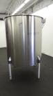 Used Perma-San Tank, 525 Gallons, Model OVS, 316 Stainless Steel, Vertical. Approximately 52” diameter x 58” straight side, open top with (2) 1/3 covers, sloped bottom.  Provision for a clamp-on agit...
