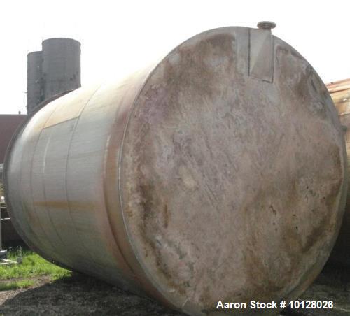 Used 11,900 Gallon Vertical Stainless Steel Tank. Interior dimensions 140" diameter x 175" tall, open top, sloped bottom with a 5" flanged outlet that drops down and out to the side. Side has a 6" fl...