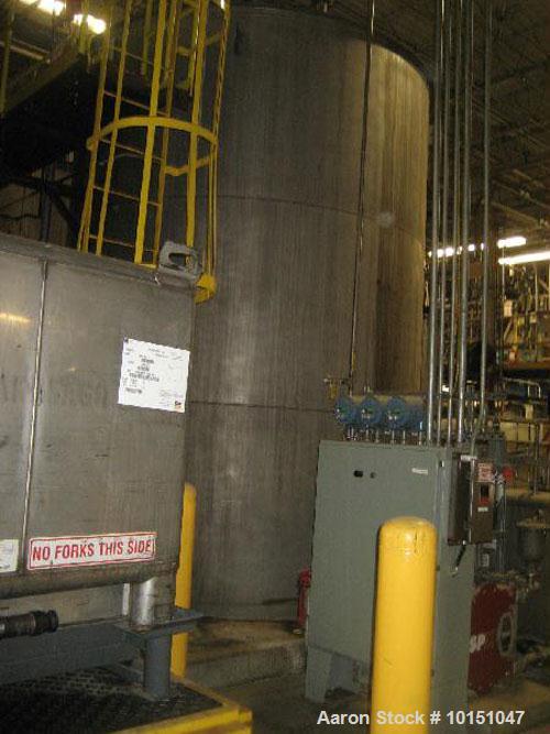 Used-Approximate 10,000 gallon vertical 304 stainless steel tank.