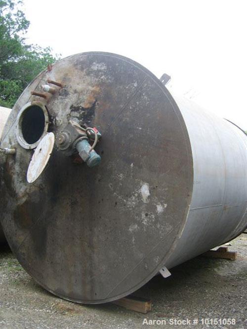Used Approximate 10,000 gallon vertical 304 stainless steel tank. 11' Diameter x 15' straight side. With flat top and slope bottom heads.