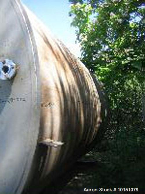 Used-Approximately 10,000 Gallon Vertical 304 Stainless Steel Tank. 10' Diameter x 16' straight side. Flat top with sloped b...