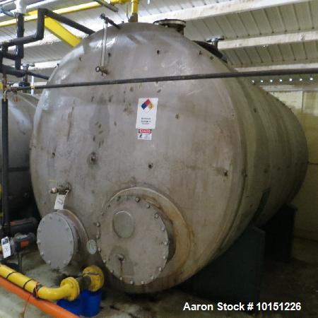 Used 5,375 Gallon Capacity, Horizontal Stainless Steel Tank. 8'5" in diameter x 12'8" long. Dished on both ends.