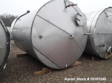 Used 5900 Gallon (Approximately), 304 Stainless Steel Vertical Storage Tank. Approximately 9'3" diameter x 12' Straight Side. Cone Top. Flat Bottom. Top Head has 3-2" couplings, 1-2" center vent and ...