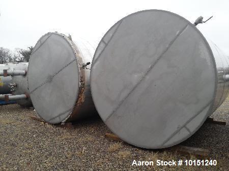 Used 5900 Gallon (Approximately), 304 Stainless Steel Vertical Storage Tank. Approximately 9'3" diameter x 12' Straight Side. Cone Top. Flat Bottom. Top Head has 3-2" couplings, 1-2" center vent and ...