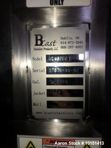 Used Approximately 6,500 Gallon Stainless Steel Mix Tank.7'6" Dia X 20' Straight side. Manufacturer: B Cast Stainless Products, LLC Capacity: 6,500 gallons Serial: 27978-19-01 Side bottom agitator Ma...