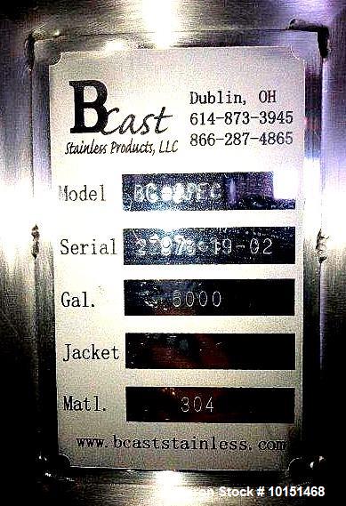 Used-BCast Stainless Products Stainless Steel Mix Tank.  304 stainless steel; Vertical ; Approximately 6,000 Gallon;  7'6" d...