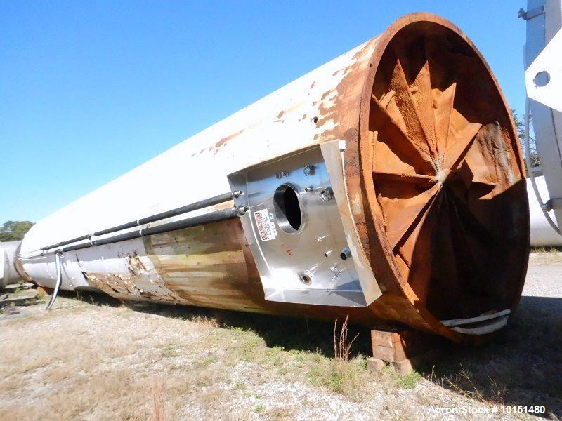 Gebrauchter Müller-Edelstahltank.  Ungefähr 50.000 Gallonen; 11'6' Durchmesser x 64'5' gerade Seite; 10' untere Grübchenjack...