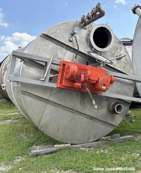 Used 8,000 Gallon Stainless Steel Mix Tank – Cone Bottom, Bridge-Mounted Agitator, 6-Leg Support