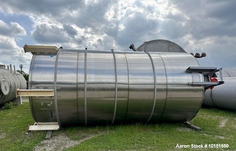 Used 8,000 Gallon Stainless Steel Mix Tank – Cone Bottom, Bridge-Mounted Agitator, 6-Leg Support