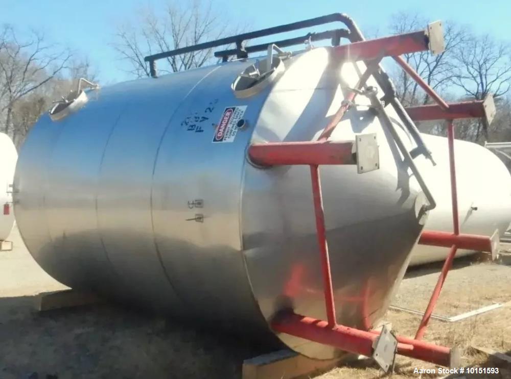 Used Approximately 8,400 Gallon (200 BBL) Stainless Steel, Jacketed Tank. Approximate 10' diameter. x 18'6" overall height. Dished top, cone bottom. Glycol Jacketed, Zwickel Valve, Top and Bottom Man...