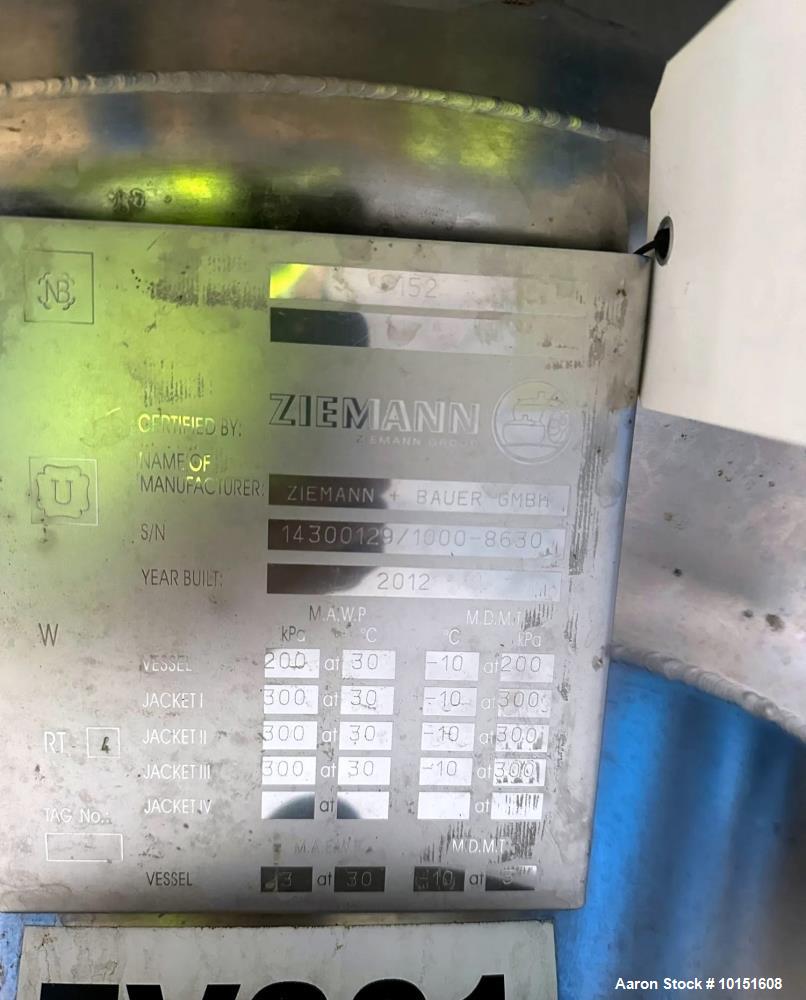 Used Ziemann Bauer 9,300 Gallon Jacketed Pressure Vessel | 300 BBL Stainless Steel Fermentation Tank