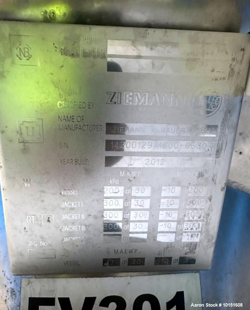 Used Ziemann Bauer 9,300 Gallon Jacketed Pressure Vessel | 300 BBL Stainless Steel Fermentation Tank