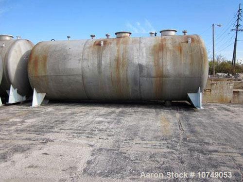 Used Approximately 15,000 Gallon 316 Stainless Steel Horizontal Storage Tank.  Approximately 10' diameter x 24' straight side.  Dished heads.  Various top openings.