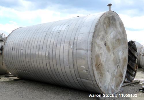 Used- 14,000 Gallon Stainless Steel Storage Tank. 11'2" diameter x 20' straight side. Dish top, flat bottom.