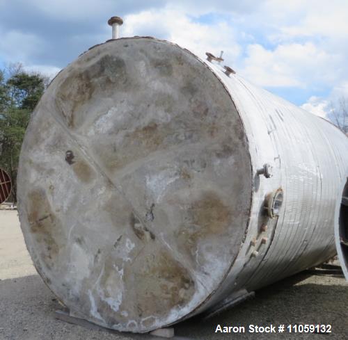 Used- 14,000 Gallon Stainless Steel Storage Tank. 11'2" diameter x 20' straight side. Dish top, flat bottom.