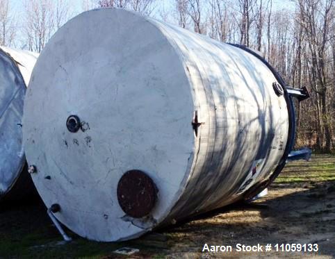Used-Approximately 13,000 Gallon Stainless Steel storage tank. 12'6" diameter x 13' T/T. Unit has (1) turn of internal coil....