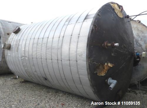 Used- 9,000 Gallon Stainless Steel Storage Tank. 10' diameter x 16' straight side. Cone top, flat bottom.