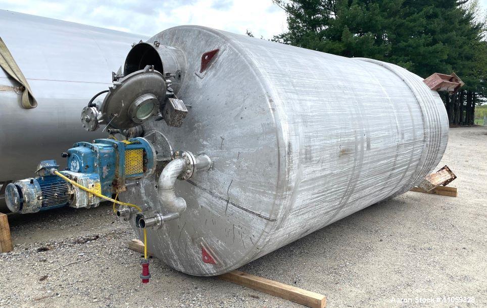 Used- 5000 Gallon Jacketed Stainless Steel Dish Bottom Mix Tank. 7'6" Dia. X 16' T/T. Half Pipe Stainless Steel Jacket. 25' ...