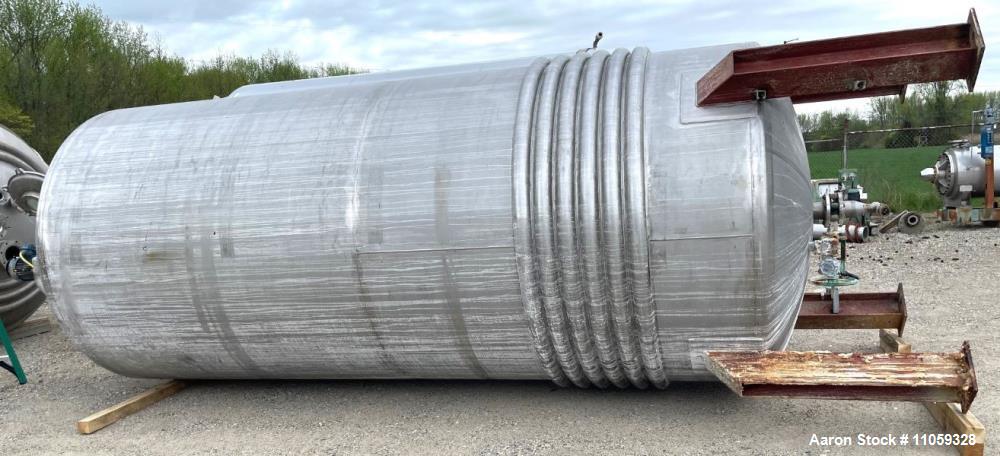 Used- 5000 Gallon Jacketed Stainless Steel Dish Bottom Mix Tank. 7'6" Dia. X 16' T/T. Half Pipe Stainless Steel Jacket. 25' ...