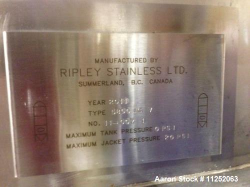 Used Ripley Wine Fermentation Tank. 6,800 gallon capacity (26,000 liter). All 304 stainless steel construction. Measures 10' diameter x 12' high side wall. Sloped bottom, 3" diameter butterfly drain ...