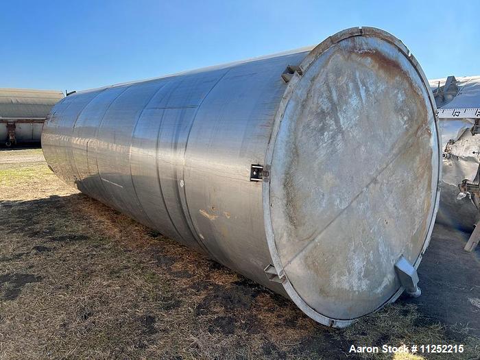 Used- Stainless Steel Bulk Storage Tank, Approximately 8,600 Gallon capacity, vessel measures 94" diameter X 288" straight s...