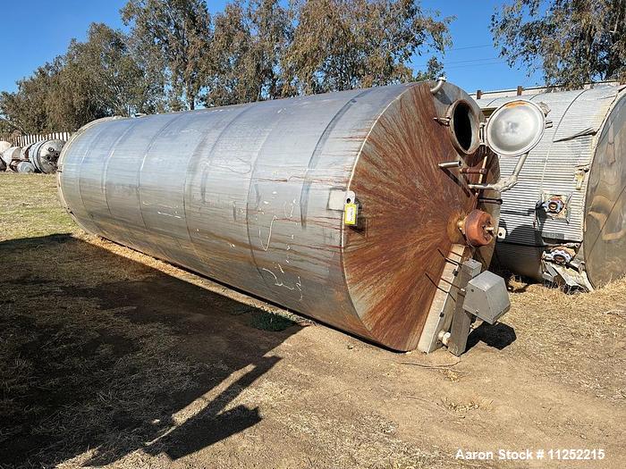 Used- Stainless Steel Bulk Storage Tank, Approximately 8,600 Gallon capacity, vessel measures 94" diameter X 288" straight s...