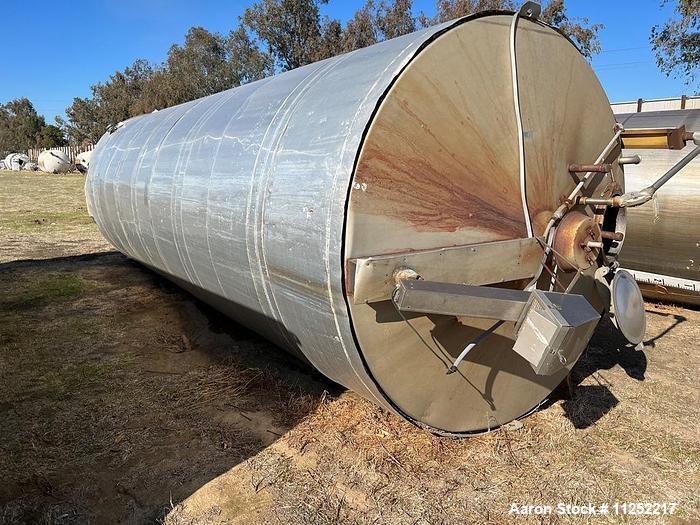 Used- Stainless Steel Insulated Bulk Storage Tank, Approximately 8,600 Gallon capacity, vessel measures 94" diameter X 288" ...