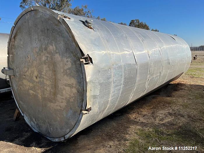 Used- Stainless Steel Insulated Bulk Storage Tank, Approximately 8,600 Gallon capacity, vessel measures 94" diameter X 288" ...