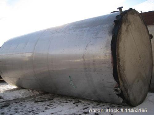 Used-15,000 Gallon Stainless Steel Tank, approximately 10'6" diameter x 23' straight side, slight cone top, flat bottom.